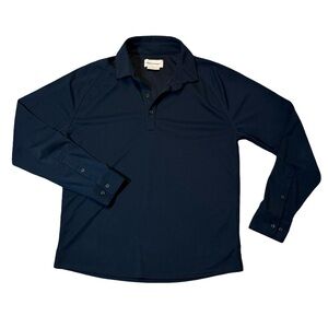 Ministry Of Supply L Large navy blue solid long sleeve performance polo shirt